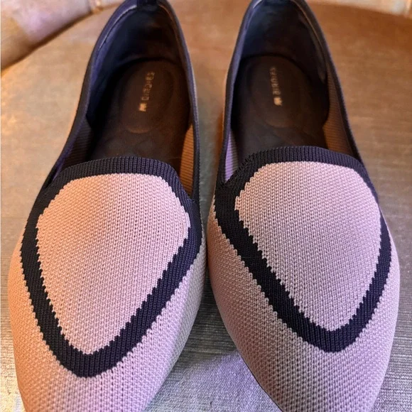 Birdies Blackbird Flats Size 7 Antique Pink Navy Trim Comfort Loafers - Picture 3 of 10